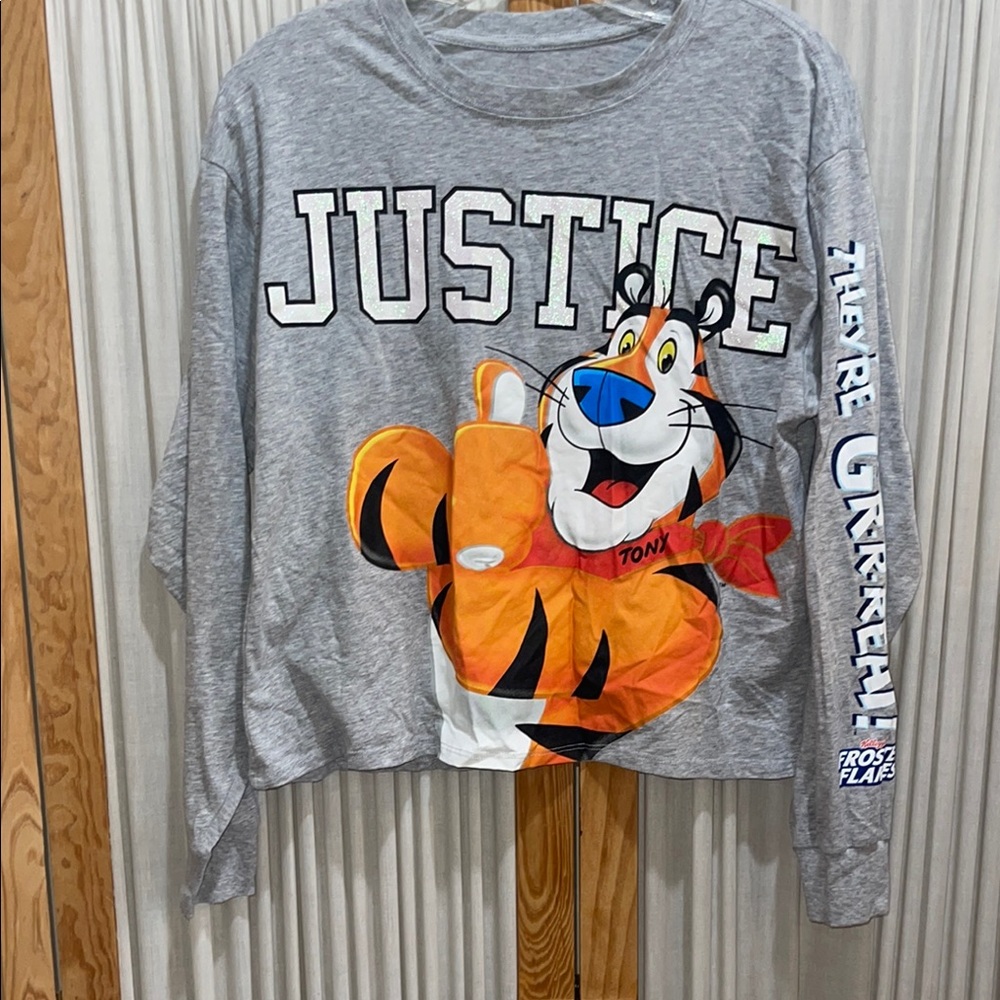 Justice Gray and Orange Long Sleeve Tee with Tiger Graphic